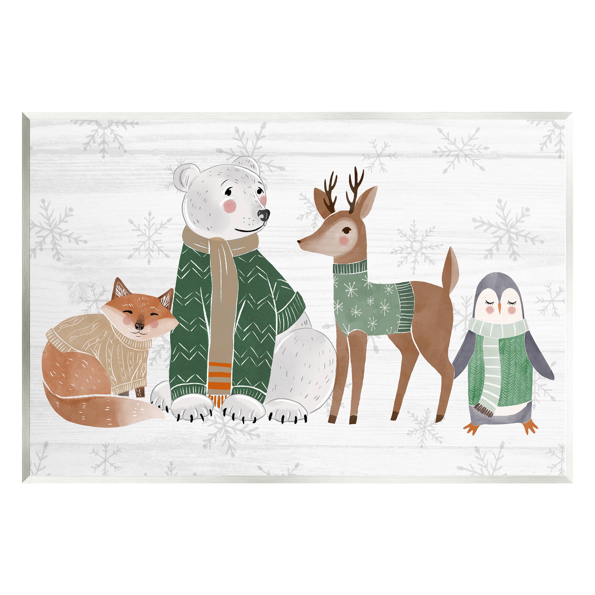 Stupell Industries Winter Wildlife Animals Snowflakes Wall Plaque Art